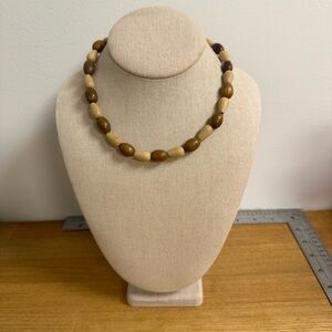Wood bead screw clasp tan necklace